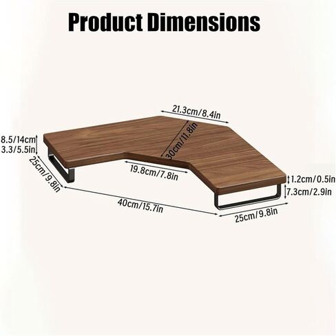 Corner Monitor Riser for Desk, Wooden Triangular Computer Stand with Metal Legs, Space-Saving Desktop Riser, Ergonomic Computer Monitor Stand for Home, Office, Desk Organizer (Brown, Large) in Kuwait