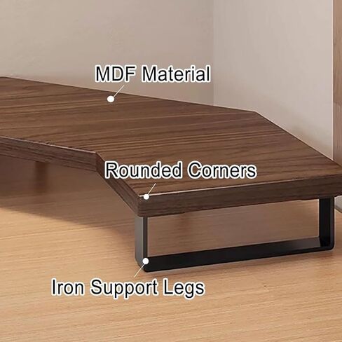 Corner Monitor Riser for Desk, Wooden Triangular Computer Stand with Metal Legs, Space-Saving Desktop Riser, Ergonomic Computer Monitor Stand for Home, Office, Desk Organizer (Brown, Large) in Kuwait