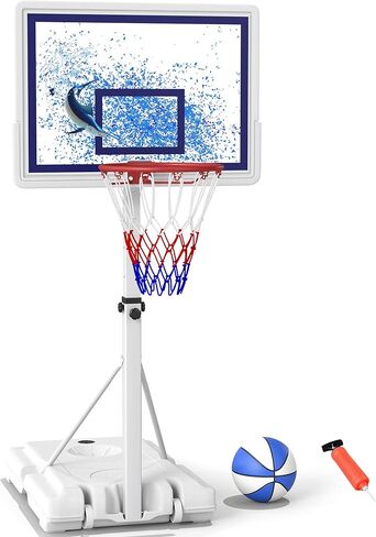 Swimming Pool Basketball Hoop with Shatterproof Backboard, Height Adjustable Basketball Hoop for Pool (3-4 FT) with 50L Fillable Base, Portable Poolside Basketball Hoop Set with Ball & Air Pump in Saudi Arabia