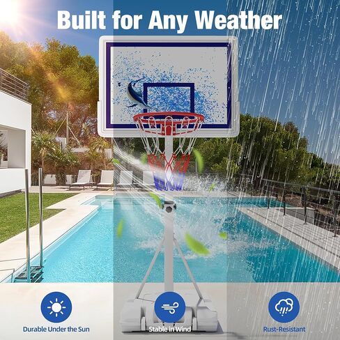 Swimming Pool Basketball Hoop with Shatterproof Backboard, Height Adjustable Basketball Hoop for Pool (3-4 FT) with 50L Fillable Base, Portable Poolside Basketball Hoop Set with Ball & Air Pump in Saudi Arabia
