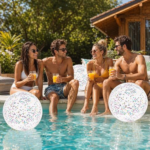 Beach Balls, Inflatable Beach Balls Bulk, 16 Inch Small Glitter Beach Balls for Pool, Sparkly Confetti Beachball, 3 Pcs Inflatable Ball for Summer Swimming Pool Party Supplies in Saudi Arabia