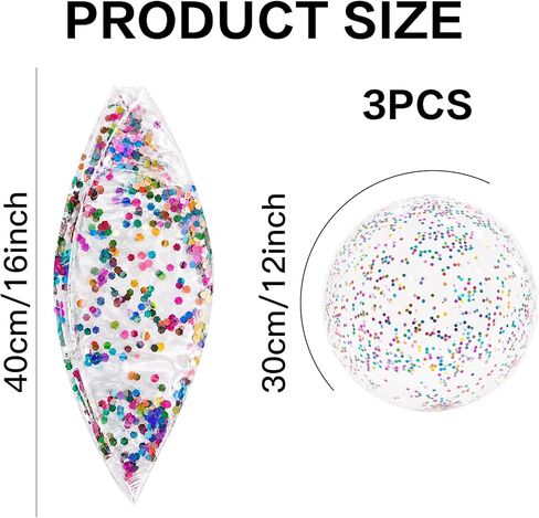 Beach Balls, Inflatable Beach Balls Bulk, 16 Inch Small Glitter Beach Balls for Pool, Sparkly Confetti Beachball, 3 Pcs Inflatable Ball for Summer Swimming Pool Party Supplies in Saudi Arabia