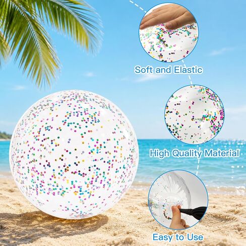 Beach Balls, Inflatable Beach Balls Bulk, 16 Inch Small Glitter Beach Balls for Pool, Sparkly Confetti Beachball, 3 Pcs Inflatable Ball for Summer Swimming Pool Party Supplies in Saudi Arabia