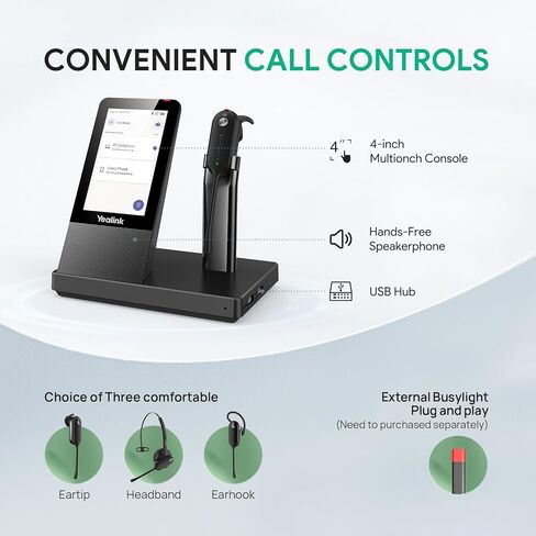 Yealink Wireless DECT Headset WH67,Office Single Ear (Mono) Bluetooth Headset to Desk Phone,Cell Phone and PC,Compatible with Zoom,RingCentral,8X8, Avaya,8H Talktime,394 ft Range in Kuwait