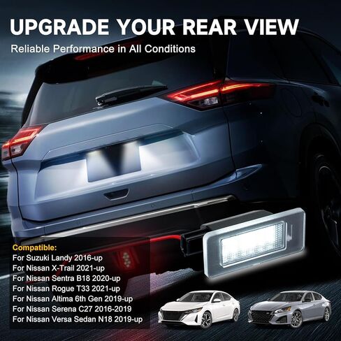 LED License Plate Light Lamp Assembly, White, 2 Pack | Compatible with 2019-2025 Nissan Altima, Sentra, Rogue, Versa, Clear Lens, 6000K White 18-SMD, Xenon White Tag Lights in Saudi Arabia