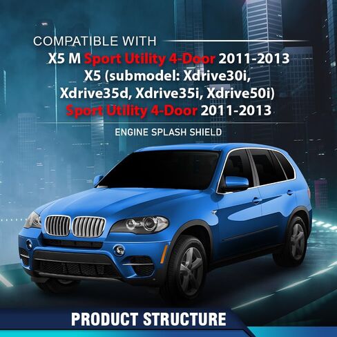 PIT66 Front Engine Splash Shield Under Panel Compatible with BMW X5 2011-2013 51757233968, BM1228177 Black in Kuwait