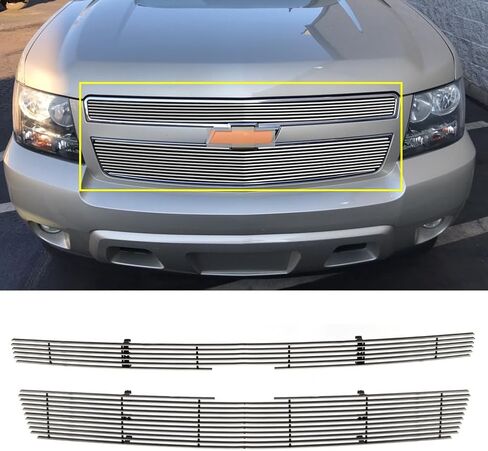 Front Grille Silver Aluminum horizontal Billet Grill Combo Compatible with 2007-2014 Tahoe Avalanche Suburban (Not For Hybrid Model) in Saudi Arabia