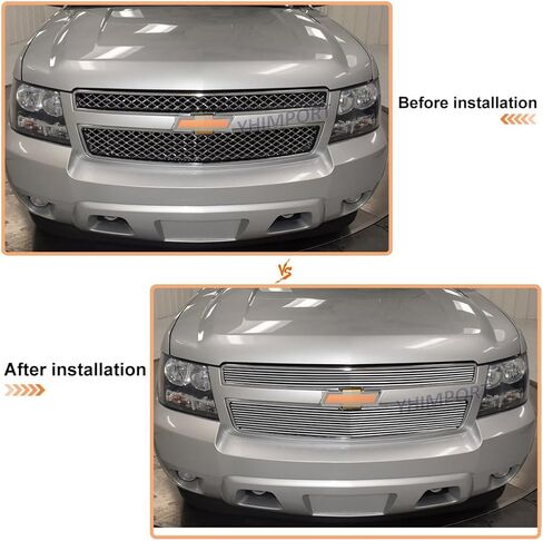 Front Grille Silver Aluminum horizontal Billet Grill Combo Compatible with 2007-2014 Tahoe Avalanche Suburban (Not For Hybrid Model) in Saudi Arabia