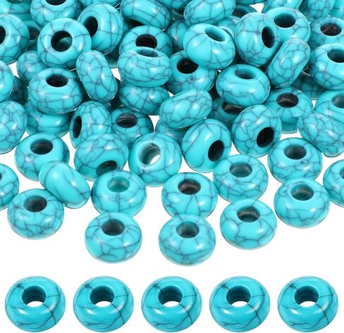 100 Pcs Turquoise Beads for Jewelry Making, 14mm Exquisite Turquoise Big Hole Bead Rounded Large Holes Beads for Crafts Jewelry Making Bracelets Pens(5mm Hole) in Kuwait