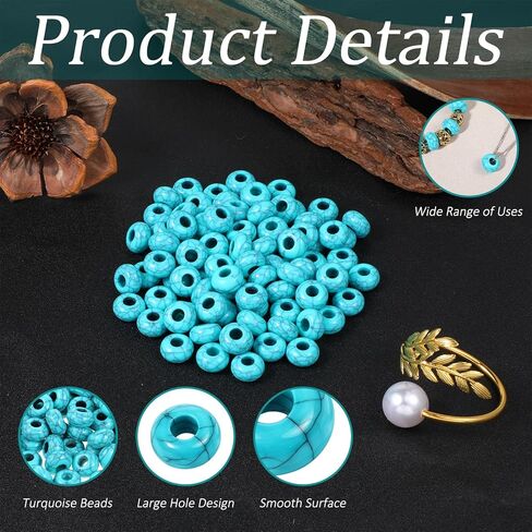 100 Pcs Turquoise Beads for Jewelry Making, 14mm Exquisite Turquoise Big Hole Bead Rounded Large Holes Beads for Crafts Jewelry Making Bracelets Pens(5mm Hole) in Kuwait