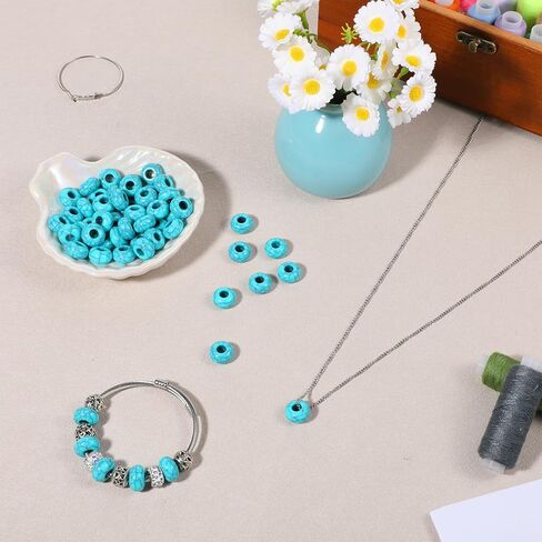 100 Pcs Turquoise Beads for Jewelry Making, 14mm Exquisite Turquoise Big Hole Bead Rounded Large Holes Beads for Crafts Jewelry Making Bracelets Pens(5mm Hole) in Kuwait