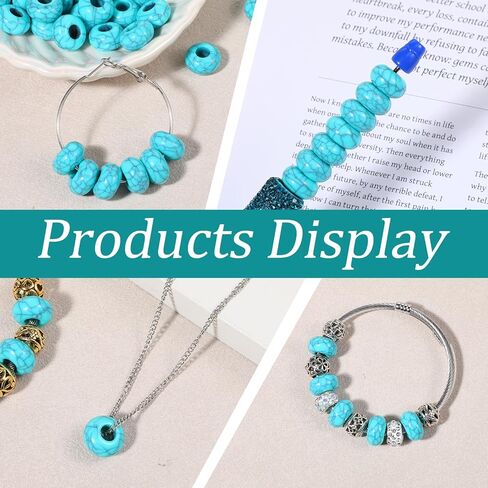 100 Pcs Turquoise Beads for Jewelry Making, 14mm Exquisite Turquoise Big Hole Bead Rounded Large Holes Beads for Crafts Jewelry Making Bracelets Pens(5mm Hole) in Kuwait