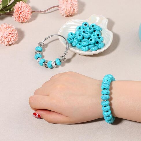100 Pcs Turquoise Beads for Jewelry Making, 14mm Exquisite Turquoise Big Hole Bead Rounded Large Holes Beads for Crafts Jewelry Making Bracelets Pens(5mm Hole) in Kuwait