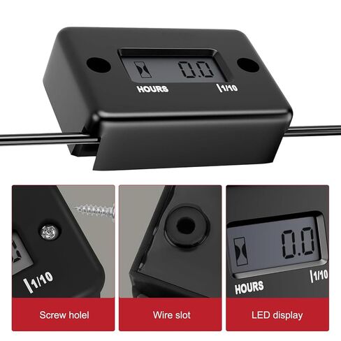 Hour Meter, Waterproof LCD Hour Meters for Small Engines, Engine Run Time Meter with High Temp Wire, Universal for Most Motorcycle Beach Buggy Snowmobile ATV Gas Engines (Black) in Saudi Arabia