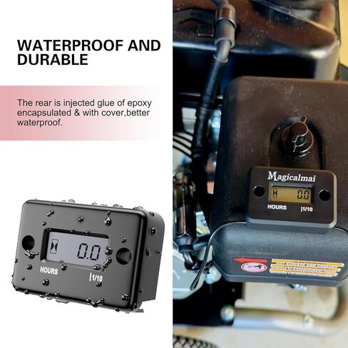 Hour Meter, Waterproof LCD Hour Meters for Small Engines, Engine Run Time Meter with High Temp Wire, Universal for Most Motorcycle Beach Buggy Snowmobile ATV Gas Engines (Black) in Saudi Arabia