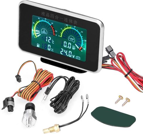 طقم قياس الزيت/الفولت/الماء/الوقود من شكالاكار، 4 في 1 LCD متر رقمي تلقائي لضغط الزيت، مقياس درجة حرارة الماء، أداة عالمية 9-36 فولت لسيارة شاحنة SUV RV in Kuwait