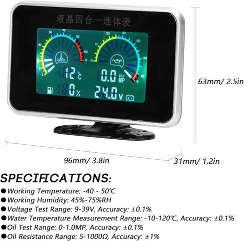 طقم قياس الزيت/الفولت/الماء/الوقود من شكالاكار، 4 في 1 LCD متر رقمي تلقائي لضغط الزيت، مقياس درجة حرارة الماء، أداة عالمية 9-36 فولت لسيارة شاحنة SUV RV in Kuwait