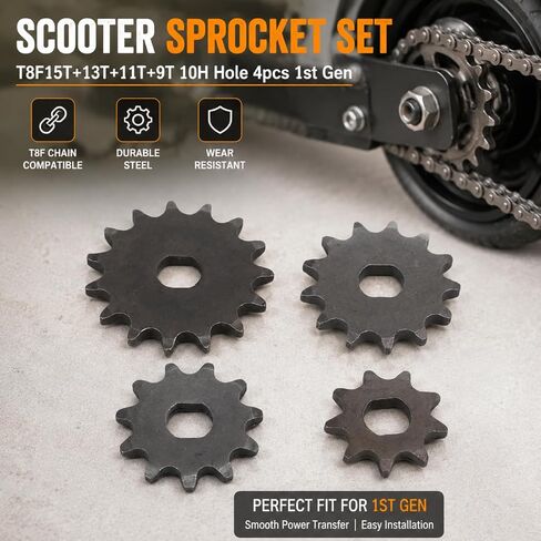 4PCS T8F Motor Chain Sprocket Set, 15T 13T 11T 9T H Hole Pinion, for 47cc 49cc Dirt Bike ATV Scooter in Kuwait