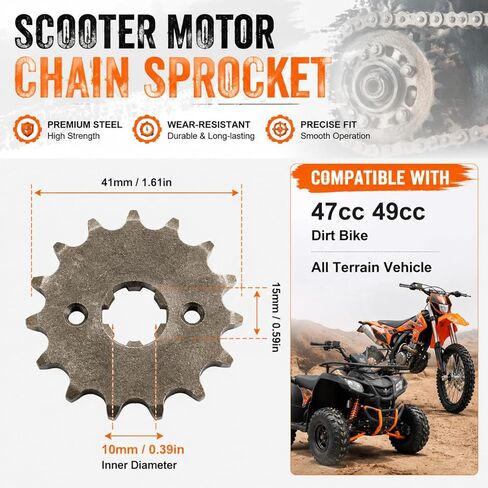 4PCS T8F Motor Chain Sprocket Set, 15T 13T 11T 9T H Hole Pinion, for 47cc 49cc Dirt Bike ATV Scooter in Kuwait