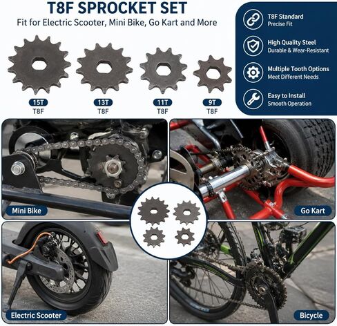 4PCS T8F Motor Chain Sprocket Set, 15T 13T 11T 9T H Hole Pinion, for 47cc 49cc Dirt Bike ATV Scooter in Kuwait