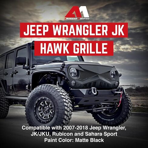 American Modified Hawke Grille Compatible with 2007-2018 Jeep Wrangler JK Models, Matte Black in Saudi Arabia