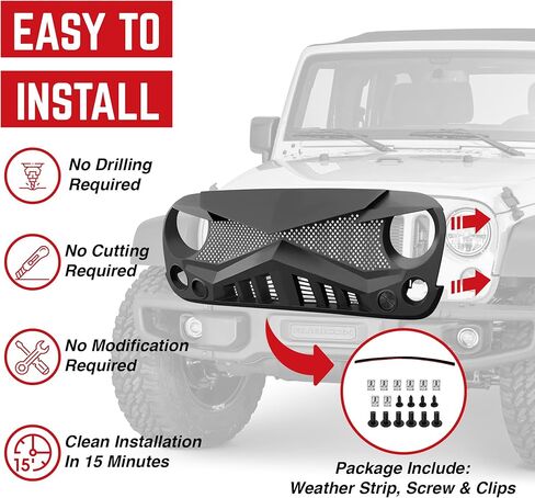 American Modified Hawke Grille Compatible with 2007-2018 Jeep Wrangler JK Models, Matte Black in Saudi Arabia