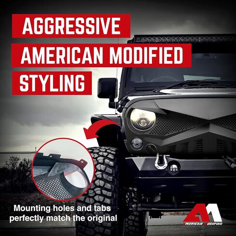 American Modified Hawke Grille Compatible with 2007-2018 Jeep Wrangler JK Models, Matte Black in Saudi Arabia