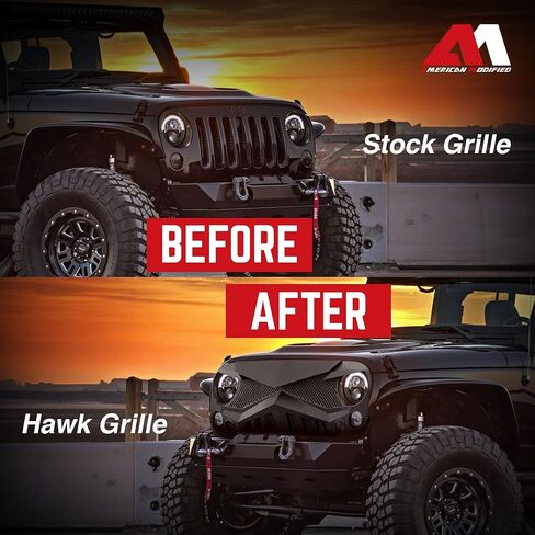 American Modified Hawke Grille Compatible with 2007-2018 Jeep Wrangler JK Models, Matte Black in Saudi Arabia