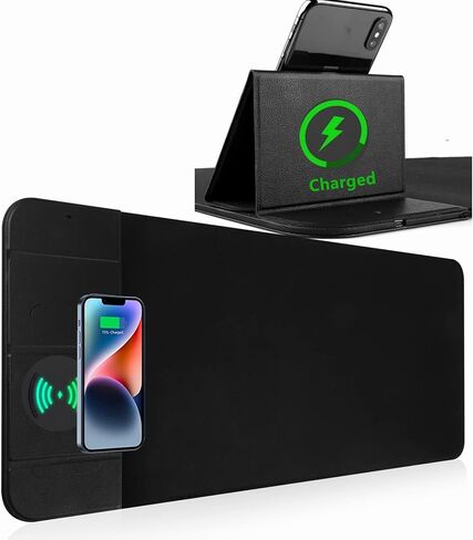 Wireless Charging Mouse Pad with Phone Holder Gaming Mousepad Desk Mat 15W Qi Fast Charging Pad Ultra-Smooth Surface Non-Slip Extended Premium Black Computer Keyboard Mat for MacBook PC Laptop in Saudi Arabia