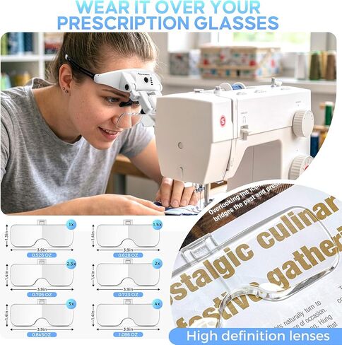 Magnifying Glass with Light, 1X-4X Magnifying Glasses, Rechargeable Magnifier Headset with Magnetic Headband, Detachable 6 Lenses, 3 Light Modes Magnify Glasses for Close Work Crafts Sewing in Saudi Arabia