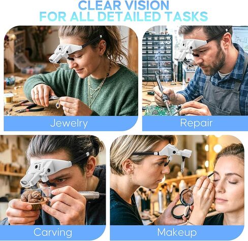 Magnifying Glass with Light, 1X-4X Magnifying Glasses, Rechargeable Magnifier Headset with Magnetic Headband, Detachable 6 Lenses, 3 Light Modes Magnify Glasses for Close Work Crafts Sewing in Saudi Arabia