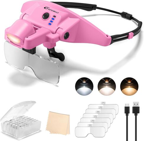 Magnifying Glass with Light, 1X-4X Magnifying Glasses, Rechargeable Magnifier Headset with Magnetic Headband, Detachable 6 Lenses, 3 Light Modes Magnify Glasses for Close Work Crafts Sewing in Saudi Arabia