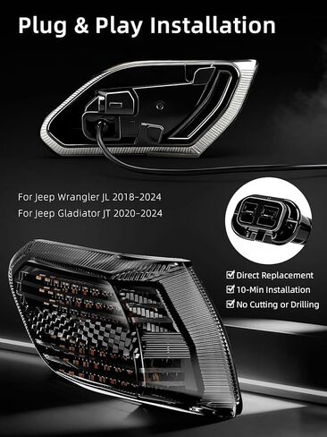 AUDEXEN LED Fender Side Marker Lights for Jeep Wrangler JL & Gladiator JT 2018–2025, Smoked Lens, Plug & Play Parking Corner Light Turn Signal Lamps in Kuwait