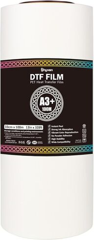 SHYXEN Instant Peel DTF Transfer Film Roll – 13 inch x 328 ft Double-Sided Matte Clear PreTreat PET Film for Inkjet Printer Direct Print on T-Shirts Textile in Kuwait