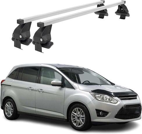 قضبان متقاطعة لسقف OMAC لسيارة Ford C-Max 2013-2017 قابلة للقفل بوزن 110 رطل من الفولاذ الأسود 2 قطعة تناسب ناقلات البضائع وقوارب الكاياك والدراجة على الجليد in Kuwait
