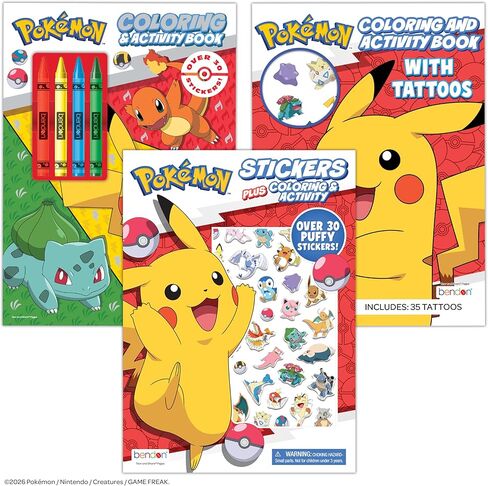 Pokémon Coloring Book Bundle for Kids - 3-Pack Activity Set with Coloring Books, Tattoos, Crayons, and Puffy Stickers, Ages 3+ in Kuwait