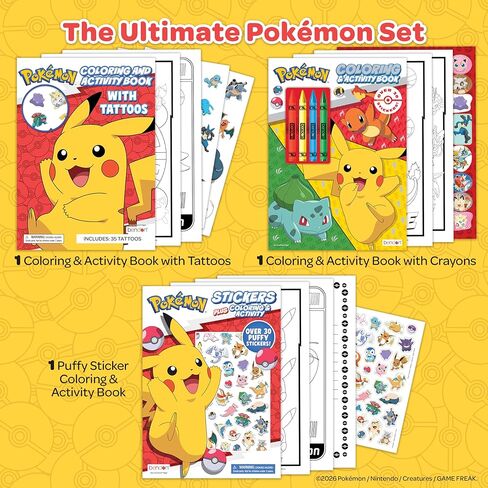 Pokémon Coloring Book Bundle for Kids - 3-Pack Activity Set with Coloring Books, Tattoos, Crayons, and Puffy Stickers, Ages 3+ in Kuwait