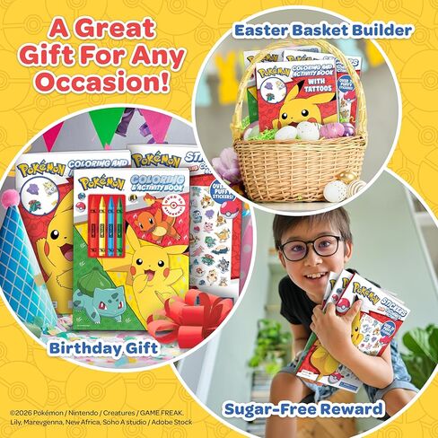 Pokémon Coloring Book Bundle for Kids - 3-Pack Activity Set with Coloring Books, Tattoos, Crayons, and Puffy Stickers, Ages 3+ in Kuwait