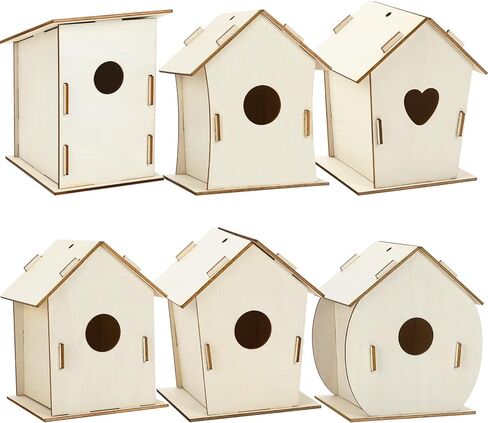 DECYOOL 12 Pack Wooden Bird House Kits DIY Wooden Birdhouses Craft Unfinished Birdhouse Bulk Kit for Class Handmade Activities Supplies Kids Craft Kits in Kuwait
