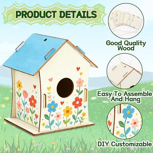 DECYOOL 12 Pack Wooden Bird House Kits DIY Wooden Birdhouses Craft Unfinished Birdhouse Bulk Kit for Class Handmade Activities Supplies Kids Craft Kits in Kuwait