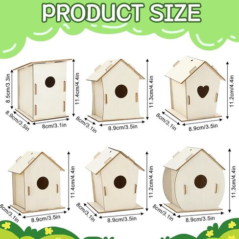 DECYOOL 12 Pack Wooden Bird House Kits DIY Wooden Birdhouses Craft Unfinished Birdhouse Bulk Kit for Class Handmade Activities Supplies Kids Craft Kits in Kuwait