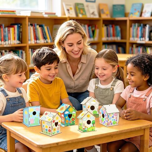 DECYOOL 12 Pack Wooden Bird House Kits DIY Wooden Birdhouses Craft Unfinished Birdhouse Bulk Kit for Class Handmade Activities Supplies Kids Craft Kits in Kuwait