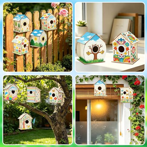 DECYOOL 12 Pack Wooden Bird House Kits DIY Wooden Birdhouses Craft Unfinished Birdhouse Bulk Kit for Class Handmade Activities Supplies Kids Craft Kits in Kuwait