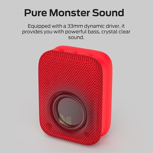 Monster Atomic Atom Wearable Bluetooth Speaker with Mics for Hands-Free Calls, IPX5 Waterproof, Compact and Portable Speaker for Workout, Cycling, Red in Kuwait
