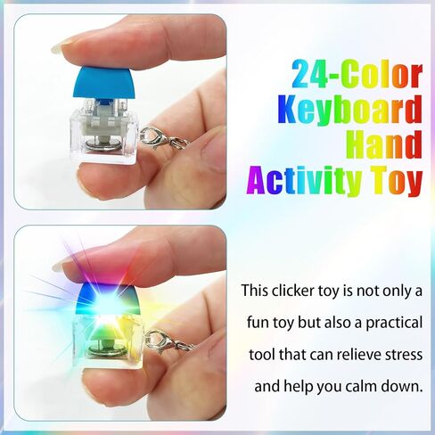 24Pcs Keyboard Fidget Keychain Fidget Clicker with LED Light,Decompression Button Finger Clicker Toys Relief Gifts for Adult to Relief Stress Pass the Time for Adults Kids Autism ADHD in Kuwait