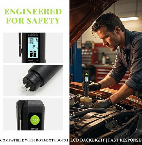 Sun Walker Brake Fluid Tester Pen with Corrosion Resistance Probe, High-Precision Brake Fluid Tester w/Alarm, 3 Colors Display Testing Pen Calibrated for DOT3 DOT4 DOT5.1 Brake Fluid in Kuwait