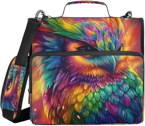 ALAZA Rainbow Color Owl Zipper Binder 3 Ring Binder Organizer with Zipper and Shoulder Strap Large Capacity Multi-Pocket for Office Supplies Work in Saudi Arabia