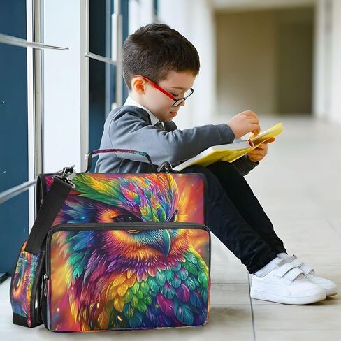ALAZA Rainbow Color Owl Zipper Binder 3 Ring Binder Organizer with Zipper and Shoulder Strap Large Capacity Multi-Pocket for Office Supplies Work in Saudi Arabia
