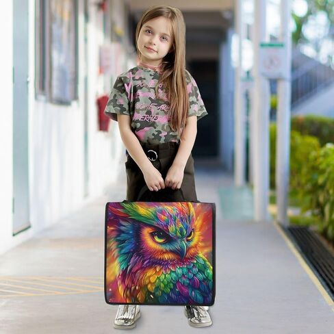 ALAZA Rainbow Color Owl Zipper Binder 3 Ring Binder Organizer with Zipper and Shoulder Strap Large Capacity Multi-Pocket for Office Supplies Work in Saudi Arabia