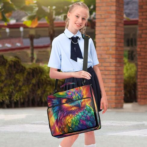 ALAZA Rainbow Color Owl Zipper Binder 3 Ring Binder Organizer with Zipper and Shoulder Strap Large Capacity Multi-Pocket for Office Supplies Work in Saudi Arabia